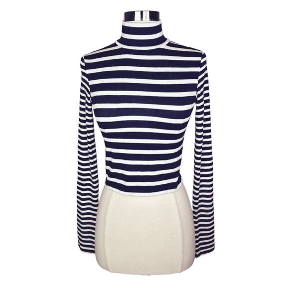 rag & bone The Knit Stripe Cropped Turtleneck Top - Size XS - Picture 2 of 6
